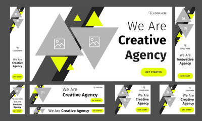 Wall Mural - Vector set of web banner template design for social media posts, creative startup agency bundle web banner template deign, fully editable vector eps file format