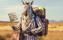 An Anthropomorphic Zebra Dressed As A Travel Guide.

