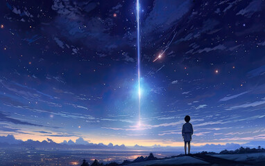Wall Mural - a small starry universe in the background and a white space satellite in the foreground.