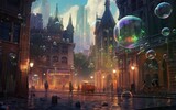 Fototapeta Nowy Jork - Concept art style colorful bubbles in the night city with the low light environment.