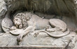 Nice close-up view of Lucerne's famous lion monument carved in stone. It is a landmark, a commemoration, a work of art and a memorial. It is dedicated 