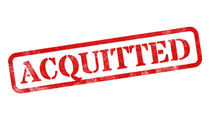 Canvas Print - acquitted red rubber stamp isolated on transparent background with distressed texture effect