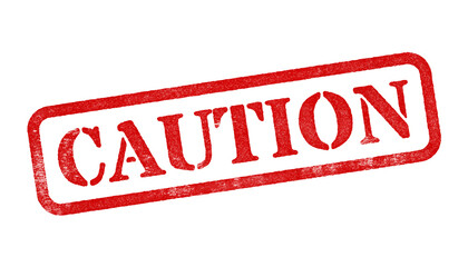 Canvas Print - caution red rubber stamp isolated on transparent background with distressed texture effect