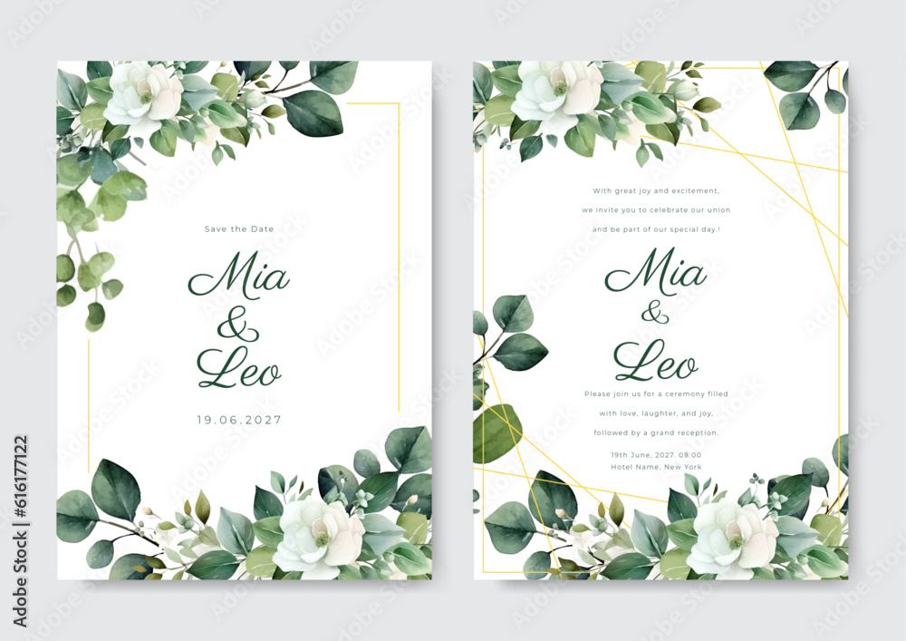 Green leaf and white flower floral vector elegant watercolor wedding ...