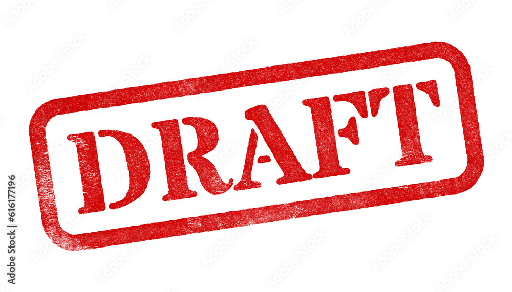 Draft red rubber stamp isolated on transparent background with ...