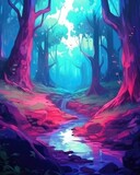 Fototapeta Perspektywa 3d - The painting portrays a dreamy forest landscape with tender design. (Illustration, Generative AI)