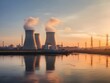 © SEUNGJIN - The impressive silhouette of the reactor towers above, its structure blending into the surrounding industrial landscape of the harbor. created generative AI