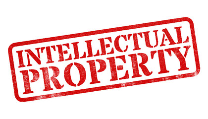 Canvas Print - Intellectual Property red rubber stamp isolated on transparent background with distressed texture effect