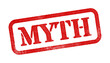 Myth red rubber stamp isolated on transparent background with distressed texture effect