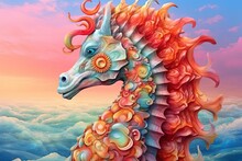 Seahorse Sea Horse Rainbow Colors Surreal Illustration Generative Ai