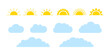 © Iuliia - Sun and cloud on sky set, weather icon. Simple flat style of different half sun and clouds. Graphic element collection. Vector