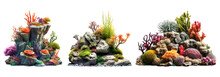 Aquarium Fish Tank Interior Corals, Rocks And Seaweed Isolated - Generative AI