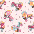 Seamless pattern with colorful retro roller skates. Vector illustration.