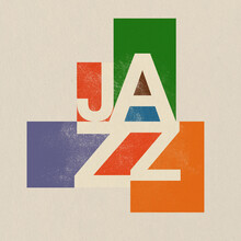 Swiss-Inspired Vintage Jazz: 50s Typography Playful Design, Mid-century Modern, Retro, Graphic Design With Colorful Squares