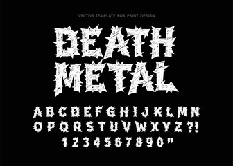 Poster - Death Metal vintage style tattoo type font with thorns vector template. Street Art grunge type font alphabet. Death Metal Rock style for tee print and textile design 