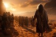 Illustration of Moses leading the people of Israel in the desert on the way to Canaan Generative AI
