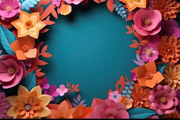 Wall Mural - Colorful of flowers paper cut background with copyspace. Generative AI