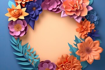 Wall Mural - Colorful of flowers paper cut background with copyspace. Generative AI