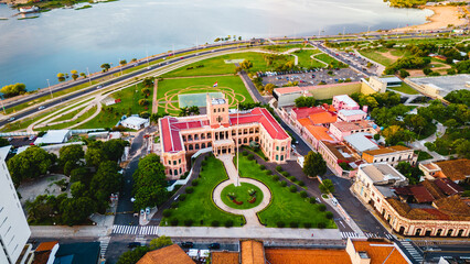 Wall Mural - Presidential Palace of the Lopez in Asuncion Paraguay Aerial Drone View Above Neighborhood and Government Building at Daylight