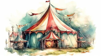 Circus tent in watercolor style. Generative AI.