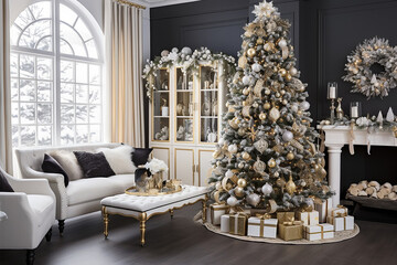 Wall Mural - Luxury Christmas Tree in the living room Generative AI