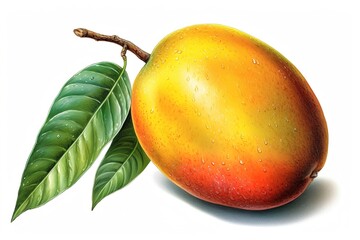 Poster - mango with leaves isolated on white background. Generated by AI.