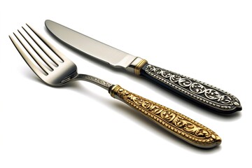 Aufkleber - knife and fork isolated on white background. Generated by AI.