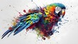 Illustration art watercolor of Scarlet Macaw bird with colorful feather artistic isolated on white background. Generative AI technology.