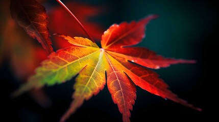 Wall Mural - Close up Japanese maple leaf in autumn season background and backdrop. Generative AI technology.