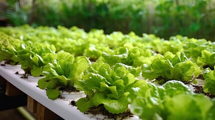 Hydroponics innovation farm with fresh green clean vegetables, generative ai