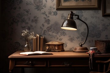 Canvas Print - old fashioned table and desk lamp. Generative AI