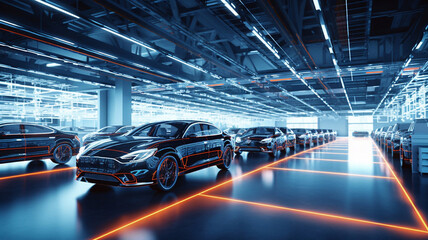 Electronic vehicle charging station control stop refuel point, hand pressing starting charge energy button, electric power EV car futuristic eco environmental friendly energy, blue Generative AI