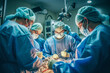 Skilled surgical team performs a life-saving heart transplant in a sterile operating theater, working with precision and expertise to ensure a successful transplantation procedure.