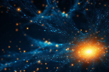 Wall Mural - abstract dark blue background with glowing particles