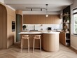 © Natee Meepian - Contemporary wooden dining room and kitchen. Generative AI