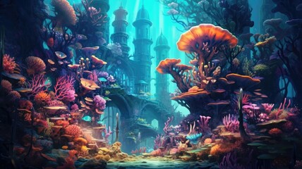 Poster - Diving into vibrant coral reefs, discovering hidden marine wonders, and floating weightlessly in azure depths illuminate the secrets of the underwater realm. Generative AI