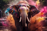 Fototapeta Sport - Elephant Happy Holi colorful powerful explosion of Colored powder explosion dust, holi