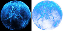 Glowing Blue Orb, Liquid Energy. Translucent Orb-shaped Particle Effect Immersed In A Liquid Flow. Isolated On A Black And Transparent Background. Perfect To Add Layer Overlay, Add, Screen Blend Mode.