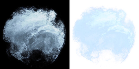 Poster - dynamic water splash, fluid in motion. splashing fluid and foam particle effect , orb-shaped on a bl