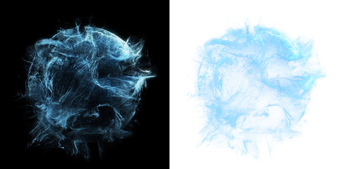 Poster - sphere-shaped particle effect with blue swirling particles on a black and transparent background. pe