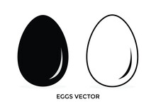 Egg Black White Icon. Chicken Egg. Food Silhouette. Vector Isolated On White
