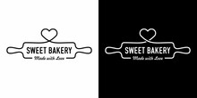 Rolling Pin, Love Bakery Logo Designs Icon Symbols Vector Illustration.