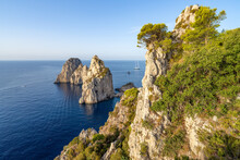Faraglioni Rocks along the coast of Capri island, Italy