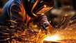 © ckybe - Close-up shot of welding sparks flying, depicting the skill and precision required in industrial craftsmanship. Generative ai.