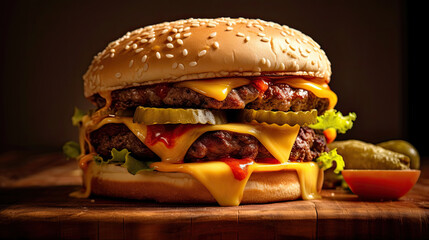 Wall Mural - Double cheeseburger with lots of melted cheese