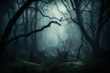 Wall Mural - Forest creepy dark. Generate Ai