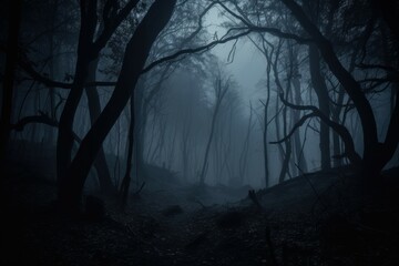 Wall Mural - Forest creepy dark night. Generate Ai