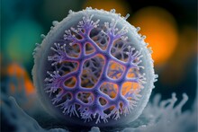 Morning Frost, Microscopic View Of A Frosty Human Brain Cell, Sharp Focus, Colorful, Photorealistic