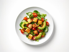 Top View Of A Vegan Tofu Salad With Vegetables On White Plate. Ai Generated