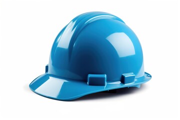 Poster - blue construction hard hat isolated on white background. Generated by AI.